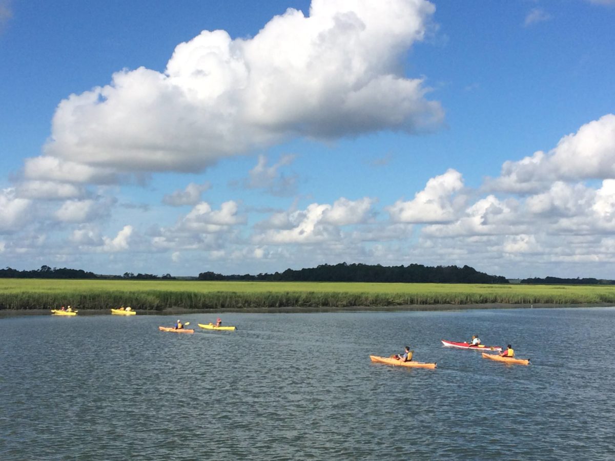 Kayakers ferry across the creek