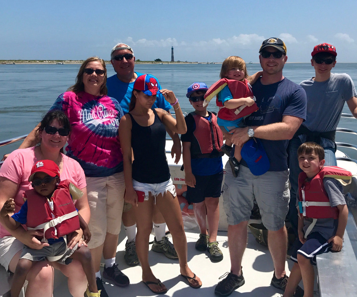 Family fun on the boat near Morris Island Lighthouse