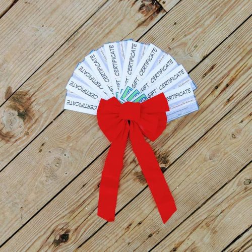 COA gift cards with red bow