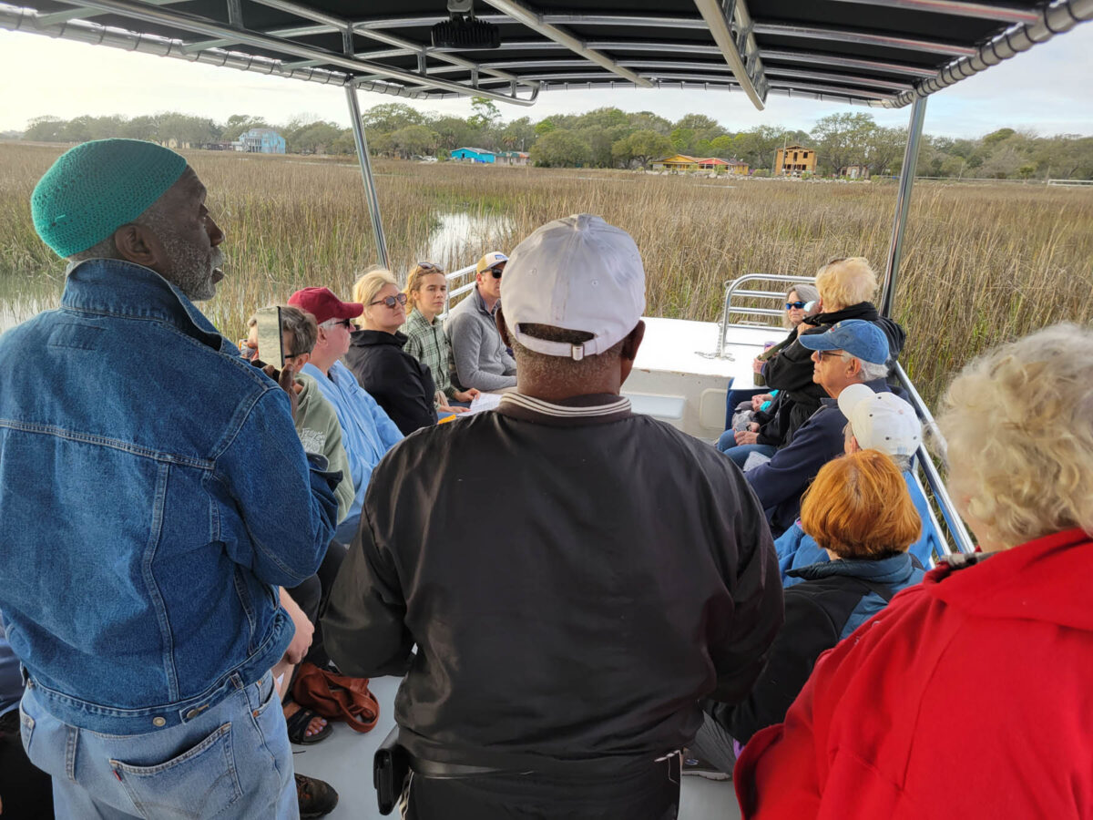 Group on a Charleston and the Lowcountry history and culture boat tour. 